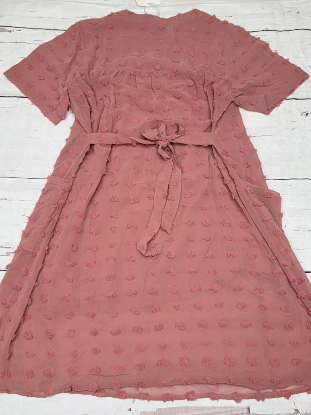MIHOLL Swiss Dot Babydoll Dress Pink Sheer Tie Waist Size S - Picture 3 of 9